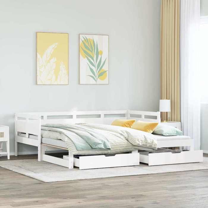 VidaXL Daybed and Trundle Bed and Drawers 90x190 Cm Solid Pine Wood, Sofa Bed, Guest Bed, Wooden Daybed, Bed 3302236