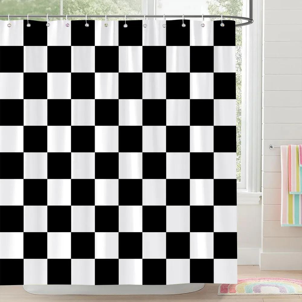 

Квадратная и Абстрактная Линия Шторка для Душа Геометрические Узоры Простая Современная Полиэстеровая Ткань Занавеска для Ванны с Крючками Декор для Ванной 90x180cm