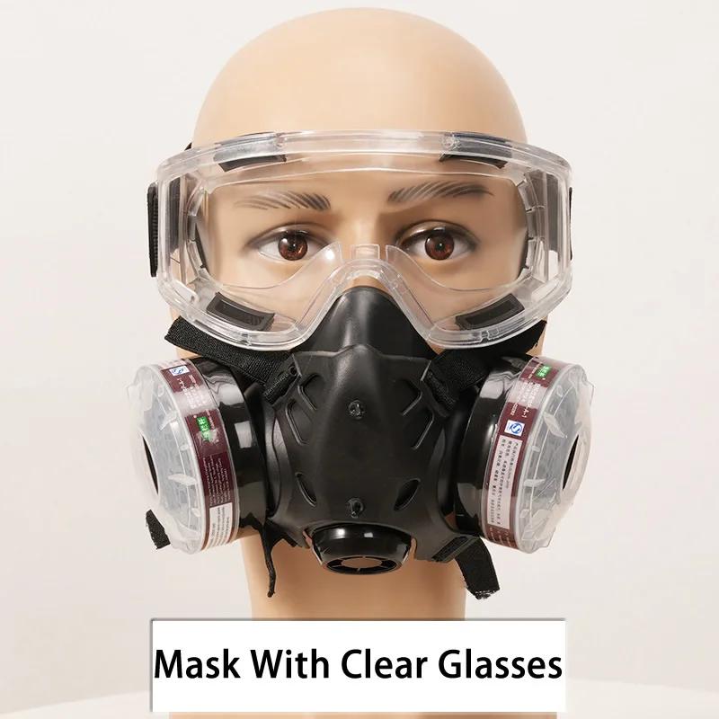 Industrial Black Gas Respirator Half Face Mask Dual P-A-1 Filtering Box Safety Glasses For Painting Spraying Welding Work Safety