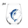 Durable Thick Base Glass Cups Stemless Wine Glasses with Marine Animal Pattern, 420ml Capacity, High Borosilicate Decorative Aesthetic Water Tumblers