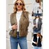 Collar Short Ladies Imitation Leather Jacket Vest Top Faux Fur Vest