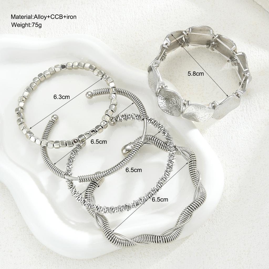 5pcs Stylish Versatile Irregular Geometric Wave Bracelet Set for Women Vintage Exaggerated Design Beads Bangles Jewelry Gift New