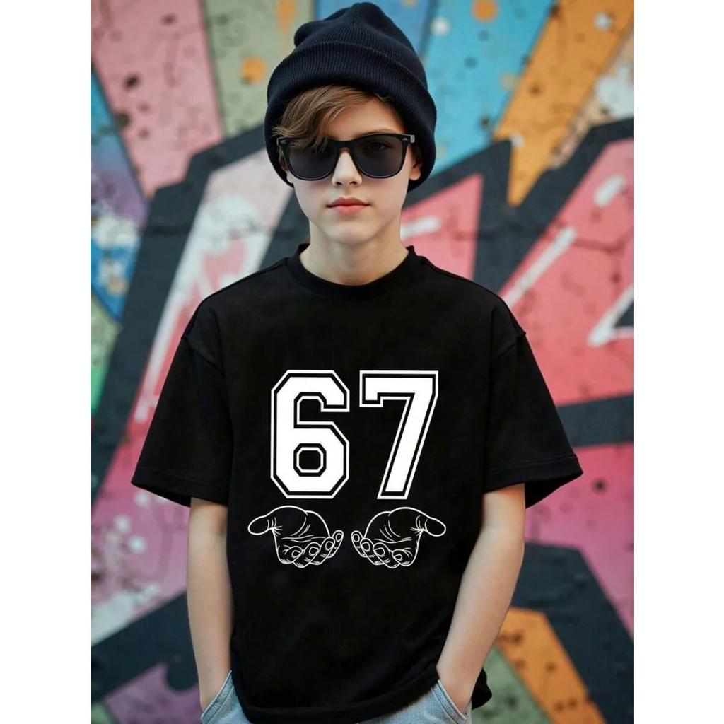 New Children Funny Six Seven Meme Print T-Shirt for Men Novelty Kids Tees Crew Neck Short Sleeve T-Shirt Loose Casual Clothing
