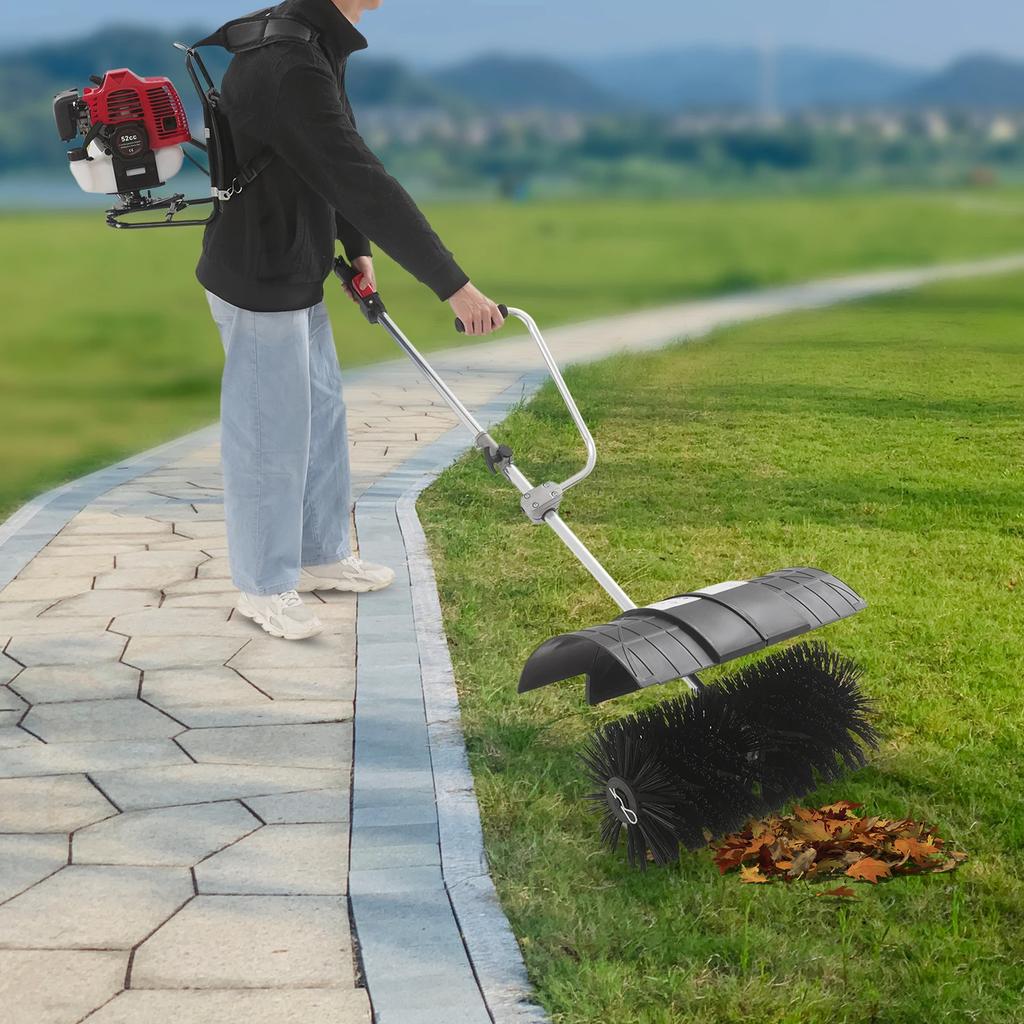 Backpack Gasoline Power Broom, 52cc 2-Stroke Engine,153cm Handle Length for Lawn Turf Cleaning,Artificial Grass Sweeper,180x40cm