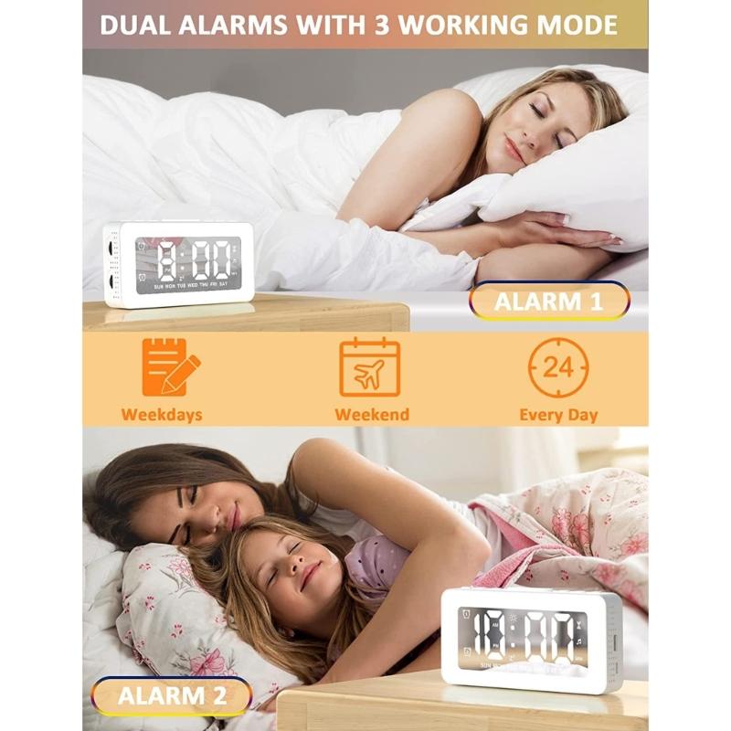 Digital Alarm Clock,LED Desktop Clock Large Display,USB Powered ,8 LED RGB Night Light Electronic Clock for Bedroom