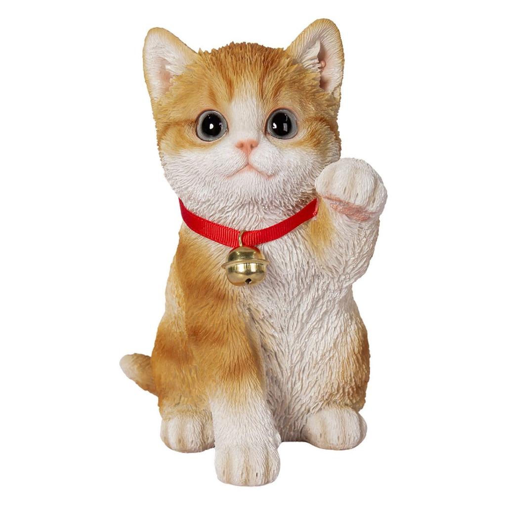 Ubia Brown and White Cat Raising Its Left Paw X X Cm Doll Figurine Ornament Animal Garden Decoration Realistic Cute Cat Tiger-like Maneki-neko 12.3