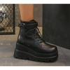 New Style Luxury Black Wedges Ankle Boots Women's Gothic Shoes Designer Round Toe Platform Lace-up Belt Buckle Side Zipper Boots