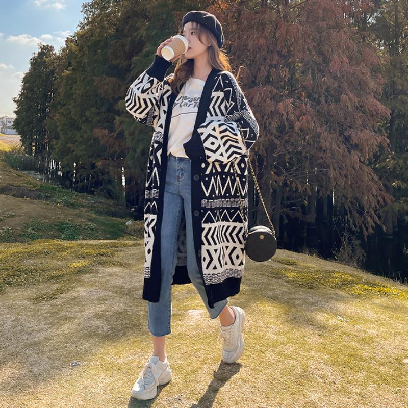 Frauen Faul Stil Pullover Mantel Frühling und Herbst 2023 Neue Mode Lässig Lose Strickwaren Strickjacke Mantel Y2k Einfache Mid-länge