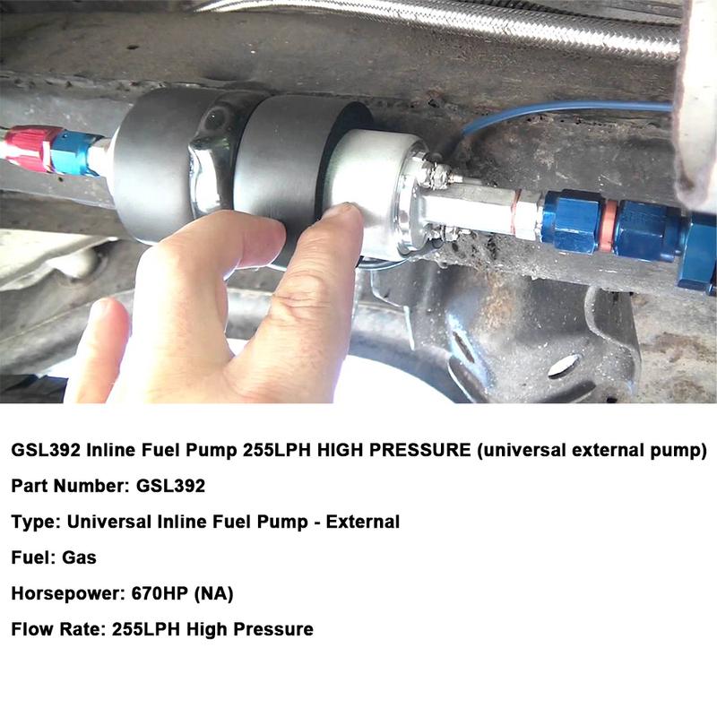 Universal GSL392 External High Flow Fuel Pump, 255LPH, High Pressure Inline Fuel Pump for Car, Truck, Performance Upgrade