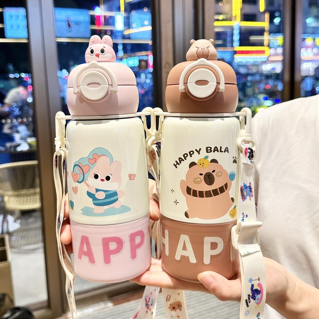 Childrens Cartoon Insulated Water Bottle With Straw Lock For School And Travel