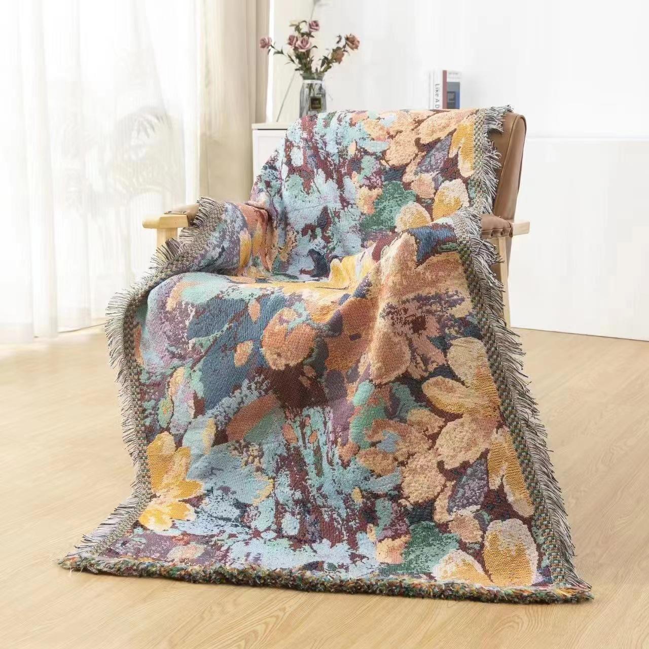 Ретро многофункциональное нитевое одеяло полотенце для дивана 90*180 жаккардовое марлевое — фото 3