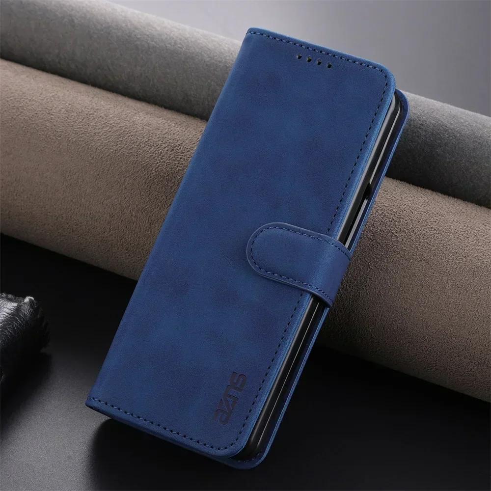 Fashion Business Sle Bla Flip Skin Feel Leather Phone Case for Samsung Galaxy Z Fold 7 6 5 4 3 Bracket Wallet Shockproof Cover