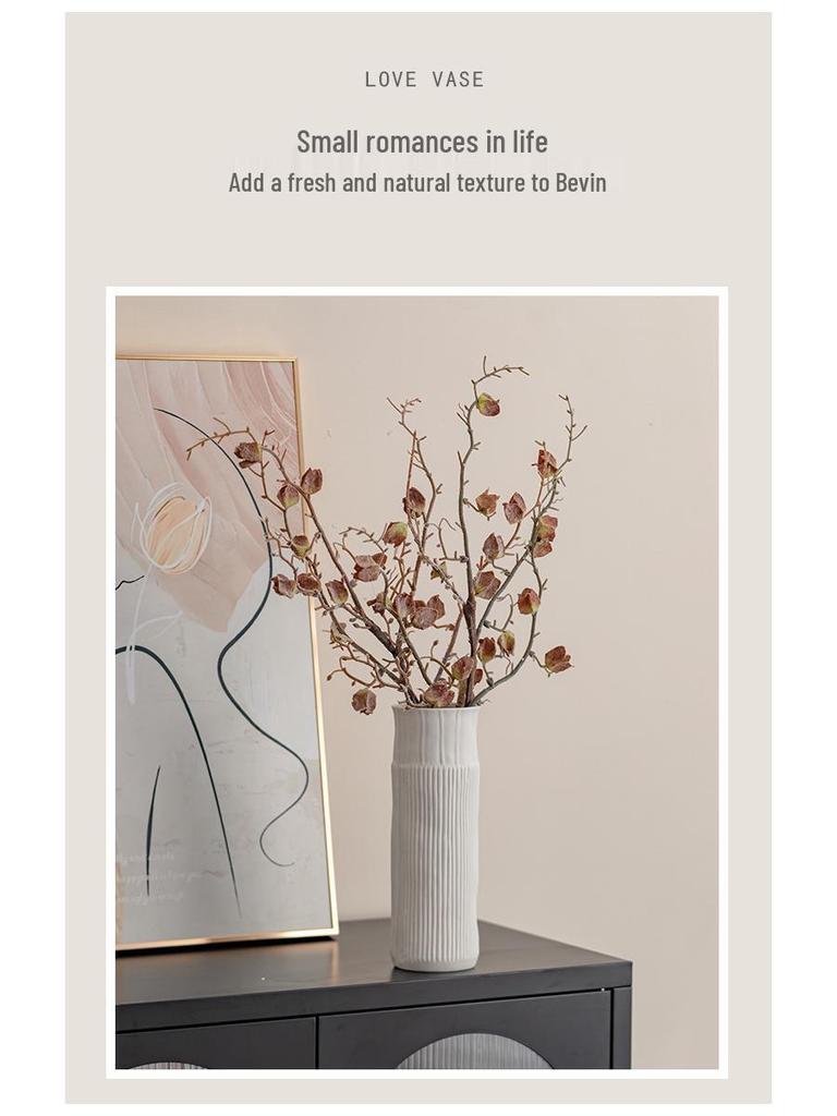 European Frosted Vertical Stripe Ceramic Vase Set for Home Decoration