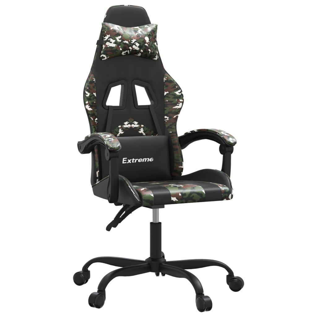 Gaming Chair Swivel Black and Camouflage PU Leather