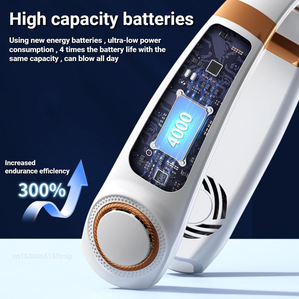 Tragbarer Nackenventilator, LED-Digitalanzeige, blattloser, stummer Mini-Elektroventilator, über USB wiederaufladbar, Nackenkühler mit 5 Geschwindigkeiten und Atmosphärenlicht