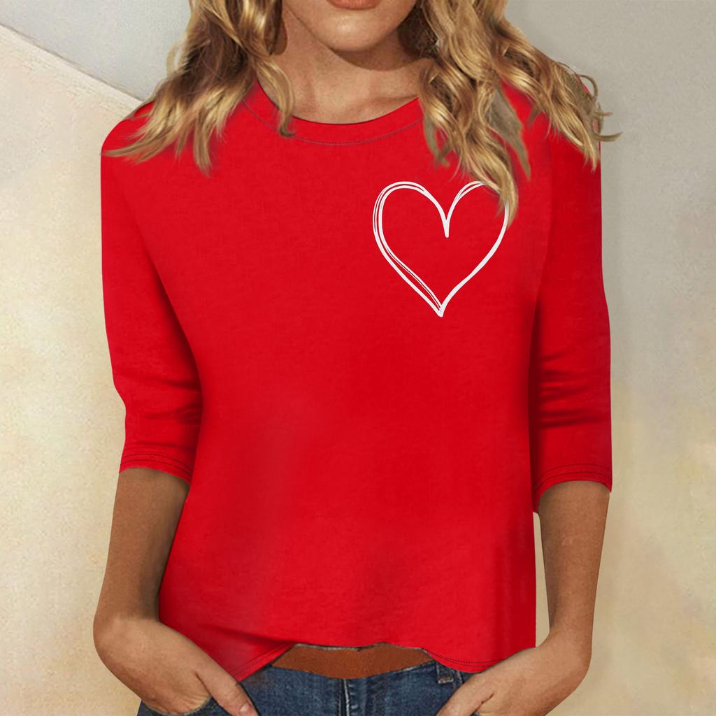 Women's Fashion Casual Round Neck 3/4 Sleeve Loose  Printed T-Shirt Ladies Top