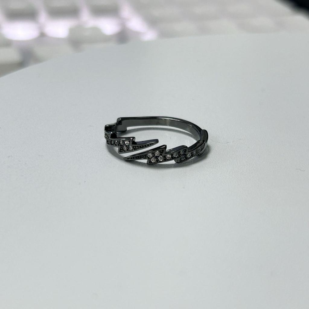 Adjustable Lightning Zircon Ring, Stainless Steel Punk Jewelry For Women Men, Comfort Fit Daily Wear Gift Idea