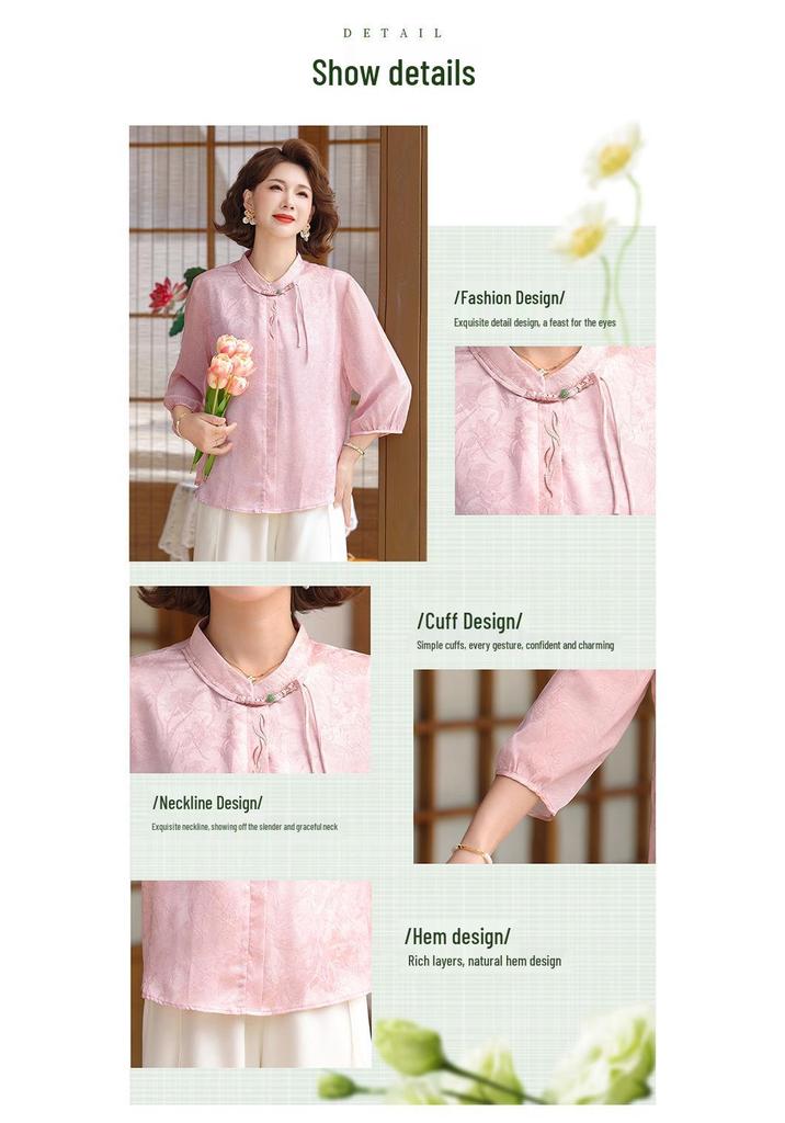 Stylish Chiffon Mid-Sleeve Top for Middle-Aged Women - Lightweight Summer Wear