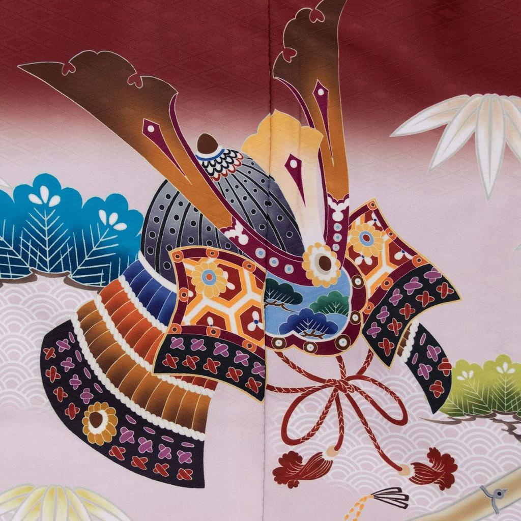 Kimono Haori and Full Hawk Kabuto Matsu B Tachi Kabuto Crimson Indigo Hakama String Length [KYOETSU] 5-Year-Old Boy's Shichi-Go-San Set, Hakama, Set,