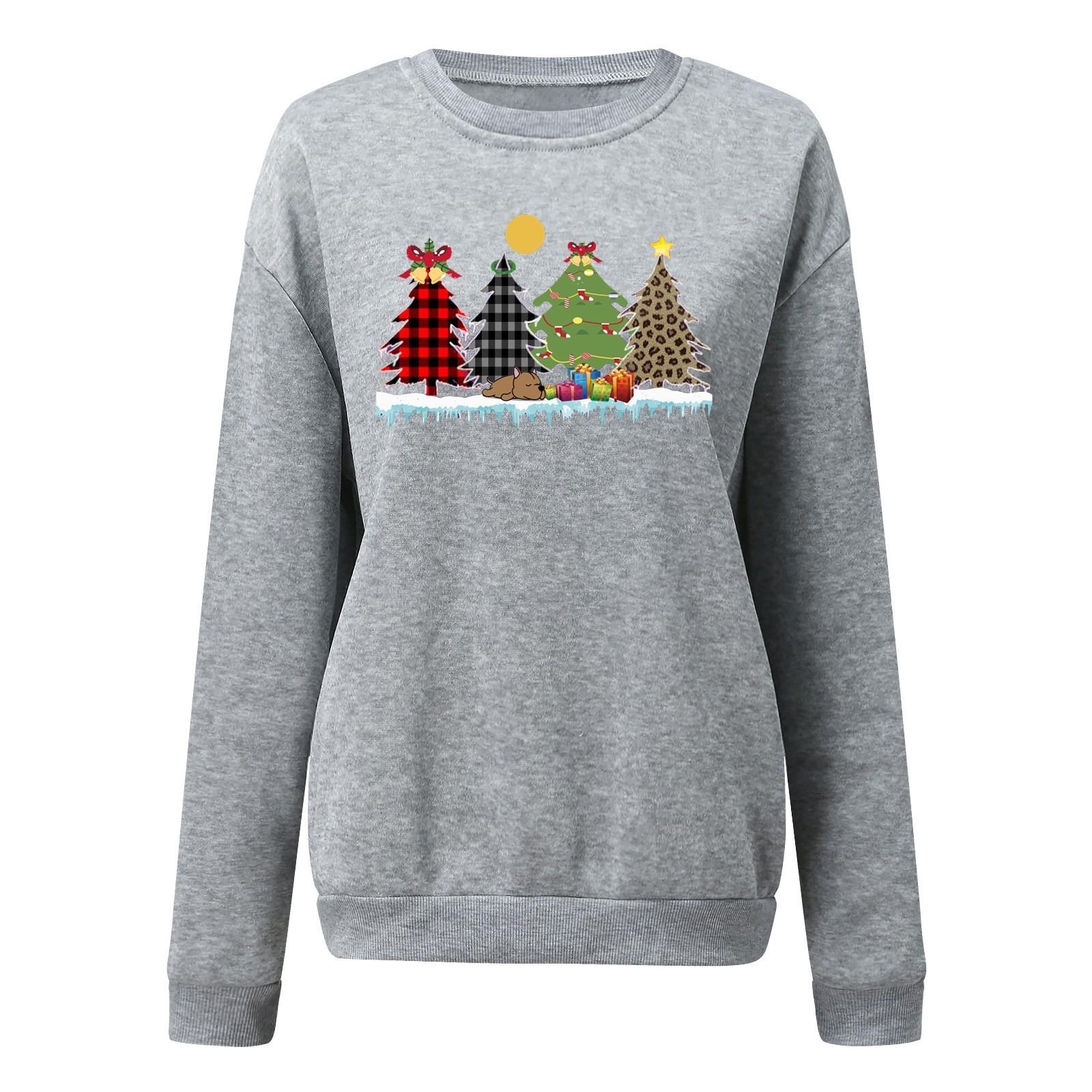 

Simple Round Neck Long Sleeve Pullover Top with Loose Fit and Unique Print L светло-серый