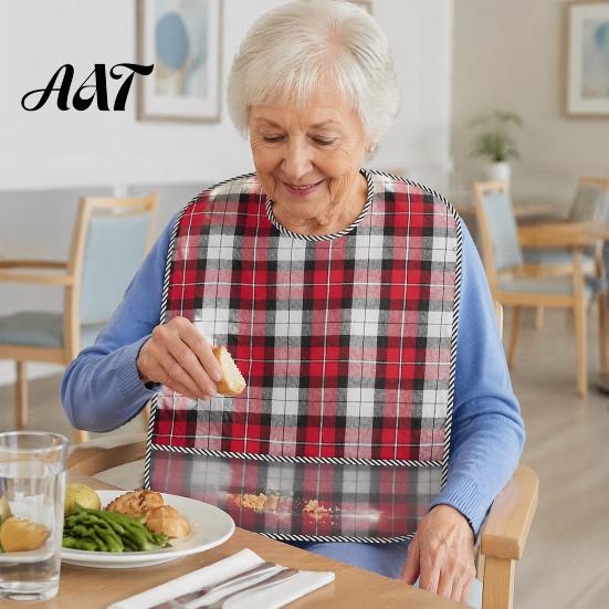 Double Sided Adult Bibs Double-sided Waterproof Bib, with Adjustable Neck Strap, Wide Adaptive Clothing for Seniors Crumb Catcher Large Washable