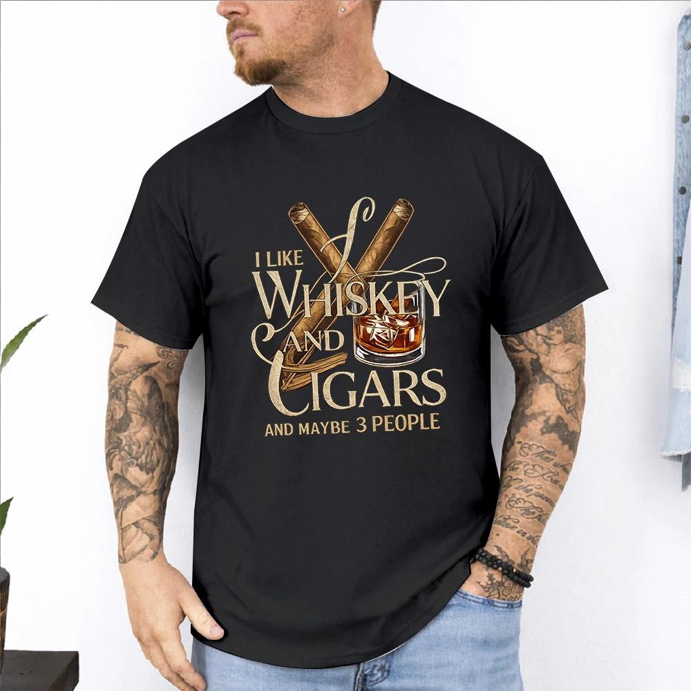 I Like Whiskey and Cigars T Shirt Funny Mens Graphic Tee Cigar Lover Gift L