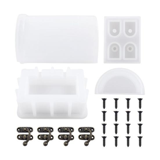 

1 Set Treasure Chest Silicone Molds Resin Casting Molds Dice Box Molds Hasp Locks Screws Included for Epoxy Resin DIY Craft білий