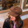 Double Button Corduroy Beret Newspaper Hat For Women Girls Autumn Winter Windproof Warm Octagonal Caps Casual Korean Painter Hat