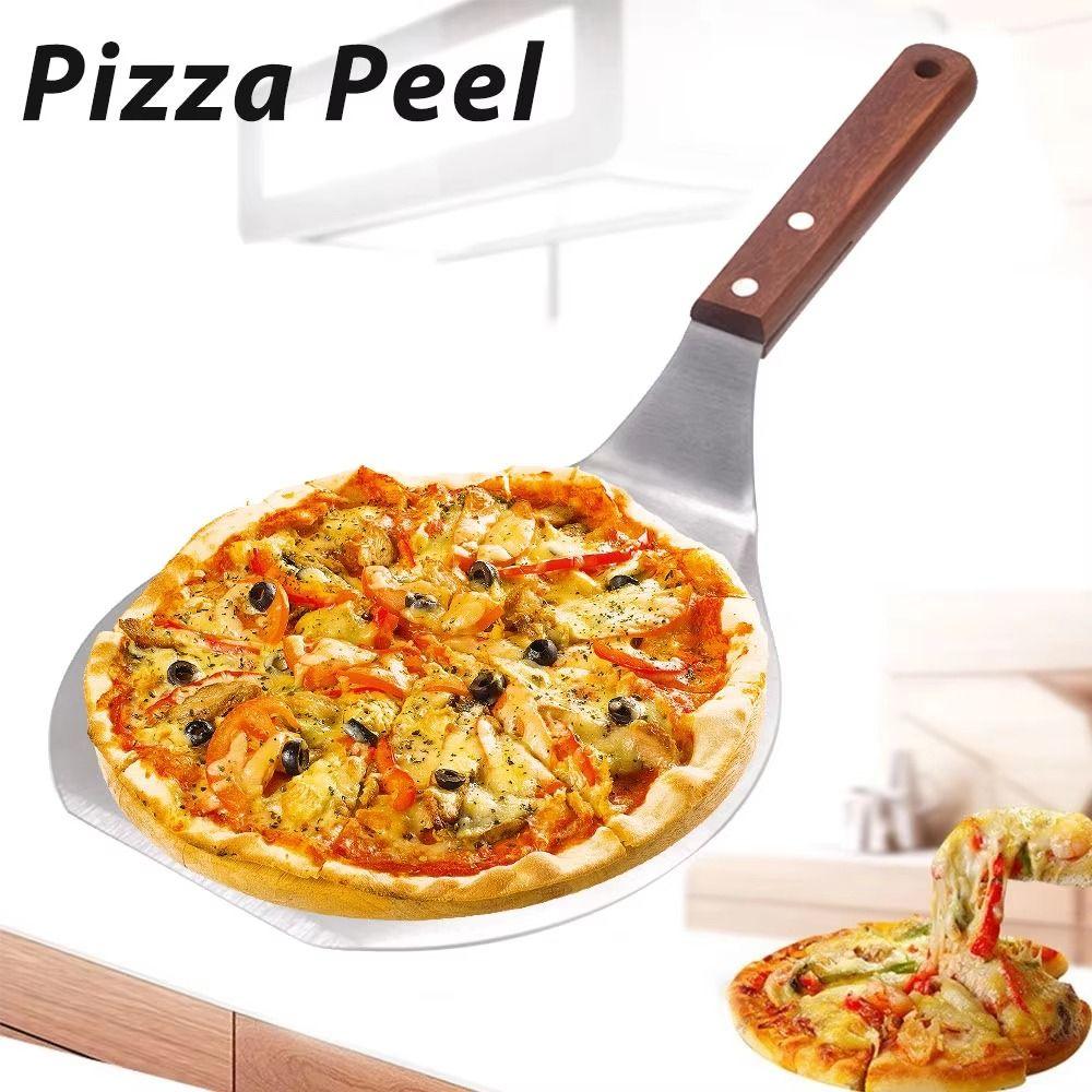 Food Grade Stainless Steel Pizza Paddle Wooden Handle Portable Pizza Peel Hanging Hole Sturdy Pizza Spatula Paddle Pastry Making