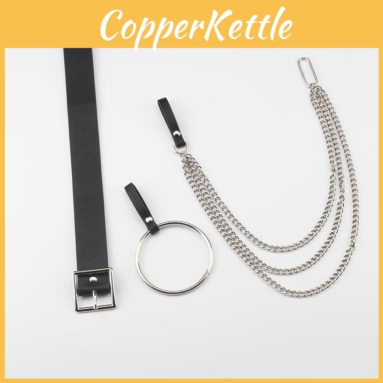 Fashionable Black Women Waist Belt With Circular Ring And Chain Tassel For Adult Street Style