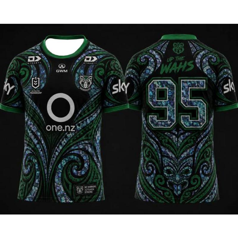 Potrivire Familie Nou Unisex Aotearoa NZ Warriors Martin 7 Coajă Paua Imprimeu Tribal Iridiscent Tricou Rugby Oversized Merch