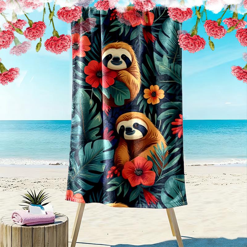 Sloths Print Beach Towel, Large Soft Quick Dry Towel for Beach Camping Swimming