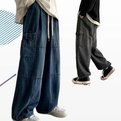 Nové seprané džínové kalhoty pro muže Módní styl Volné Široké nohavice Trendy Sportovní Rovné nohavice Vysoké Street Workwear Cargo Kalhoty