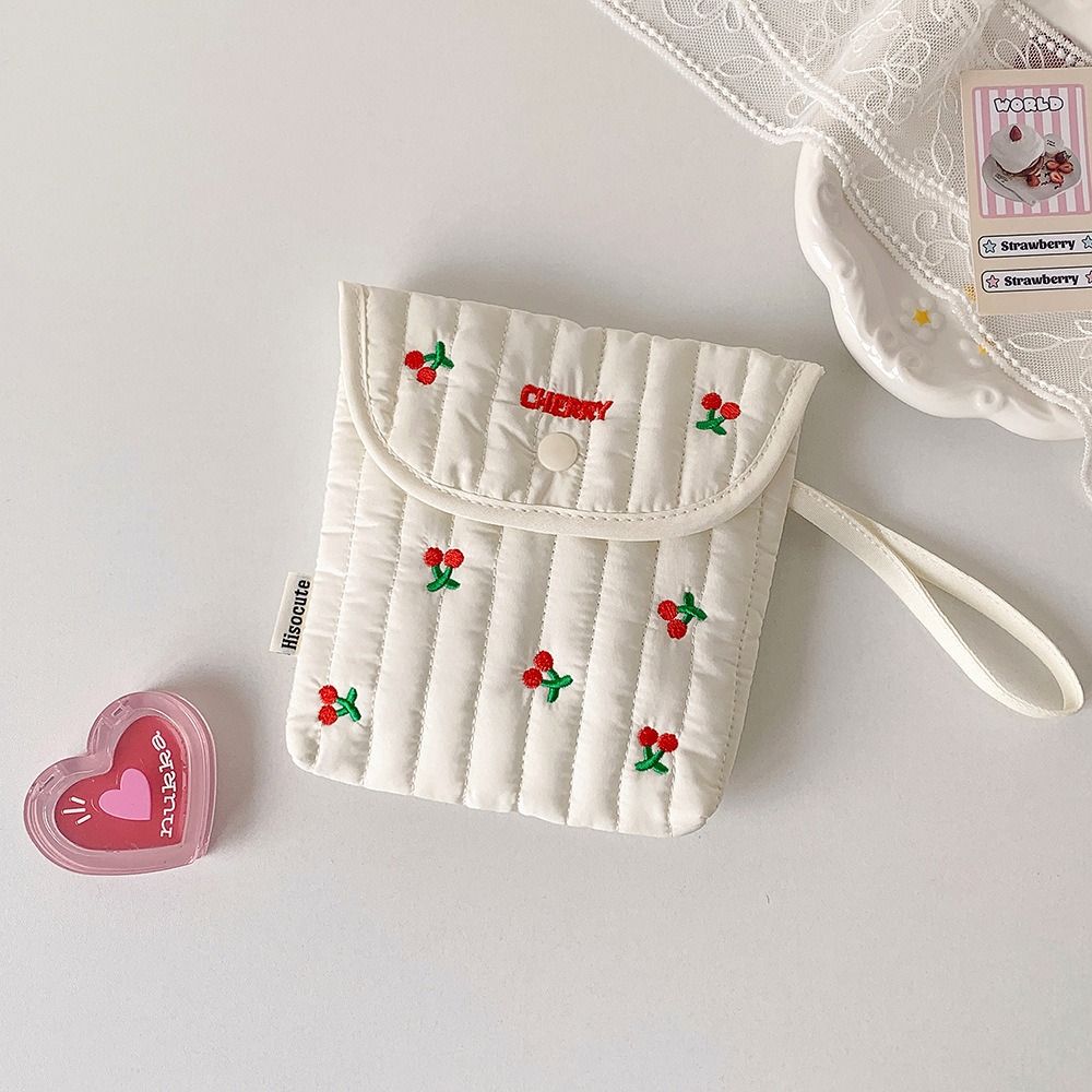 Menstruation Towel Storage Embroidery Cherry Cosmetic Bag Bowknot Bow Makeup Bag  Girls