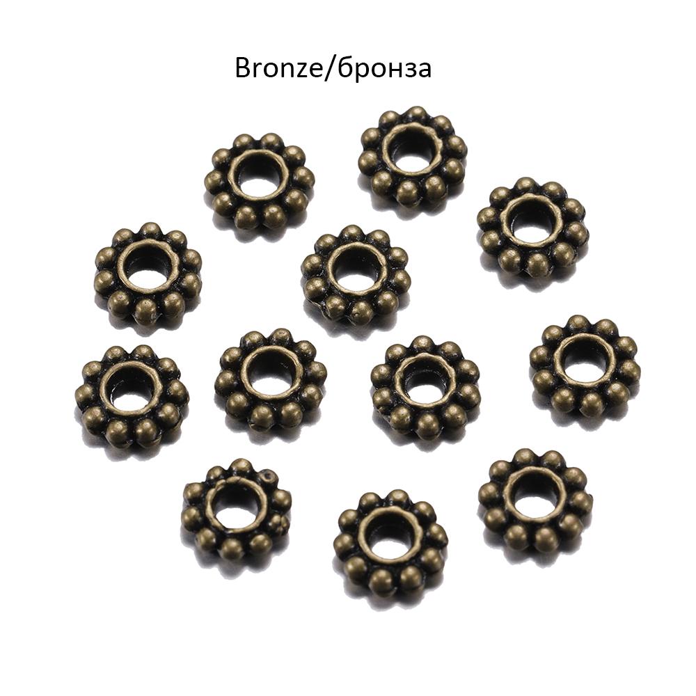 100Pcs/Lot Antique Gold Color Bronze Tone Daisy Flower Metal Spacer Beads Wheel  for Jewelry Making Needlework Accessories