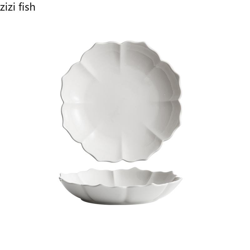 Ren Vit Keramisk Petal Djup Tallrik Hög Skönhet Salladstallrik Dessert Snacks Tallrik Pastatallrikar Molekylär Mat Specialitet Porslin
