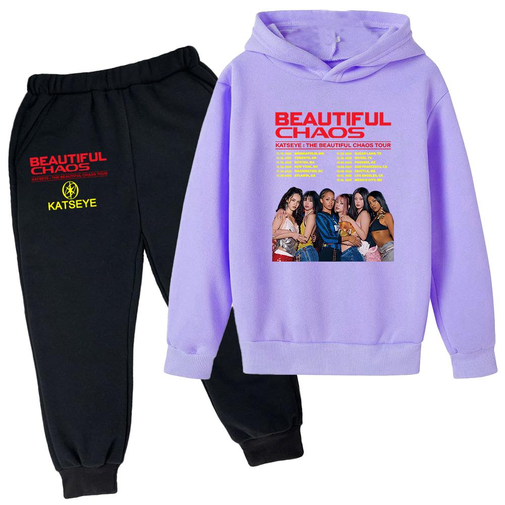 Plush Long Sleeved Pants Loose Pullover Hoodie Set For Children