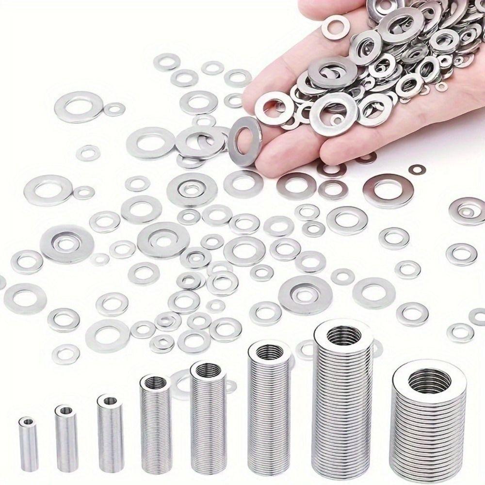 304 Stainless Steel Stainless Steel Flat Washers 580pcs Set 9 Size Assortment Washers Assortment Kit Aluminum Material