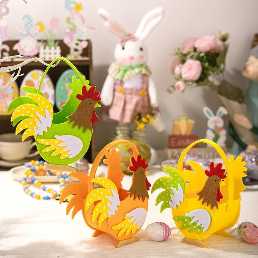Exquisite Felt Chicken Basket Cartoon Cock Easter Storage Case Rooster Candy Box  Children Gifts