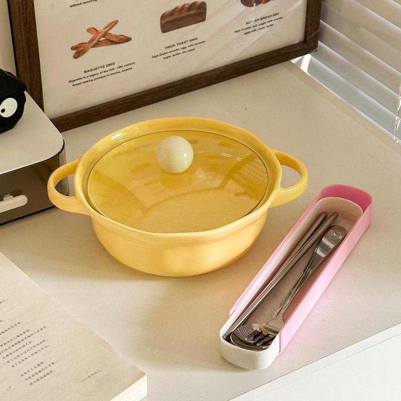 Cute high-value ceramic binaural instant noodle bowl with cover student dormitory instant noodle bowl personal special snail powder bowl