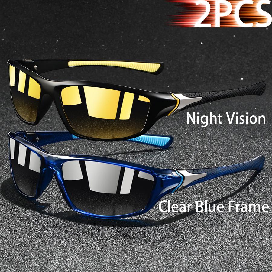 2 Pieces Fashion Vintage Sports Sunglasses Men Women Fishing Running Cycling  Sport Man Sun Glasses Anti-Glare UV400 Eyewear
