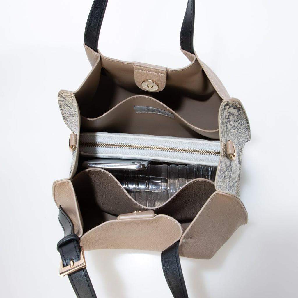 Square tote with faux leather shoulder bag