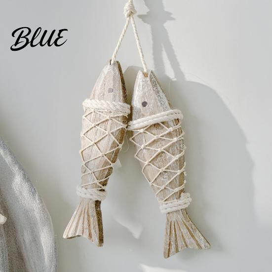 Ocean Inspired Wall Art Rustic Nautical Wooden Fish Decor Coastal Beach Style Hanging Theme Room Decorations Ornament with Fishing Net for
