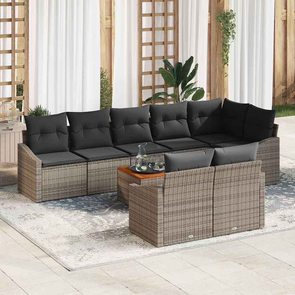 Garden Sofa Set with Storage 9 Pcs Grey Poly Rattan