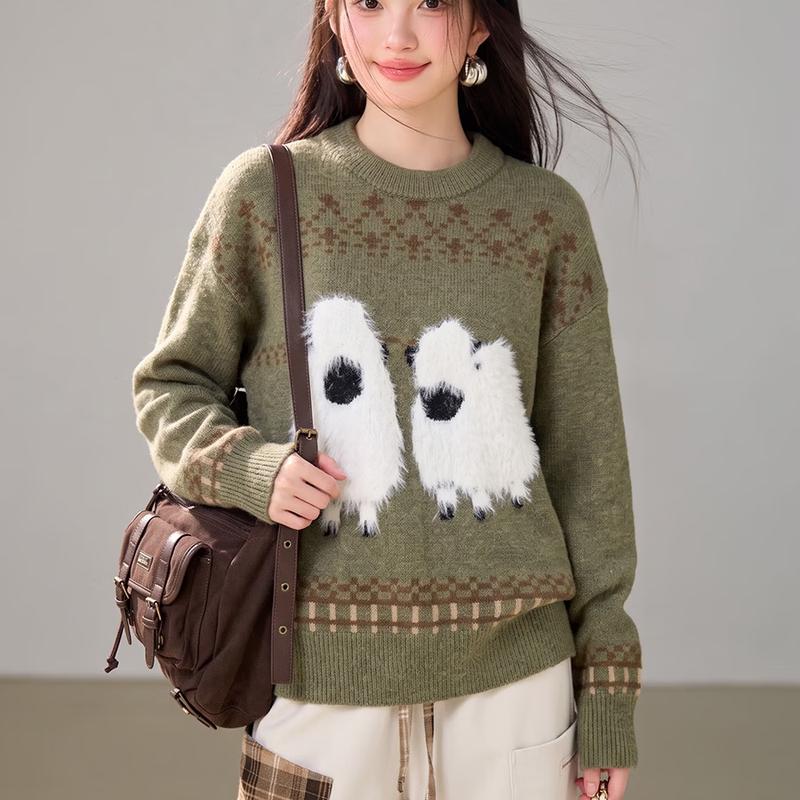 ZOSOUL Cute Cartoon Sheep Knit Sweater