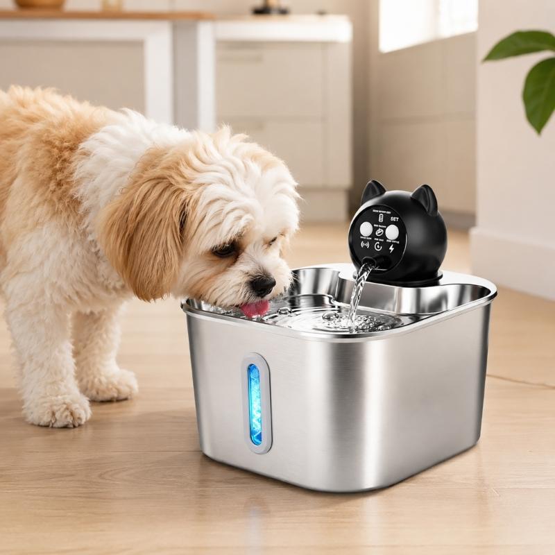 Pet Fountain Motion Activated Waterer for Small Kitten Animal Households, 3.2 L Indoor Drinking Fountain with Metal Bowl for Routine Household Use