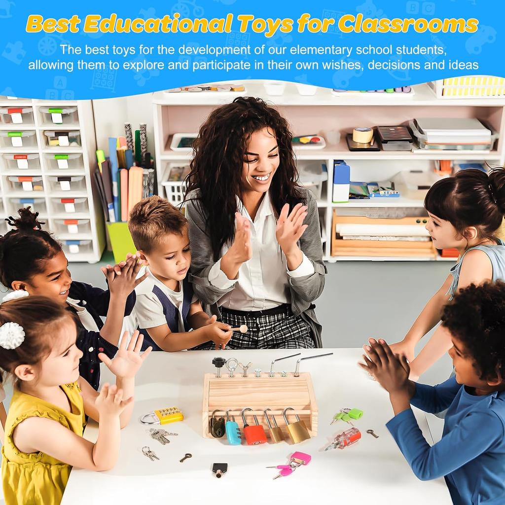 Montessori Toys for 3 4 5 Year Old,Montessori Screwdriver Board Set-Lock and Key Toy,Kids Tool Set,Preschool Learning Sensory - Fine Motor Skills -