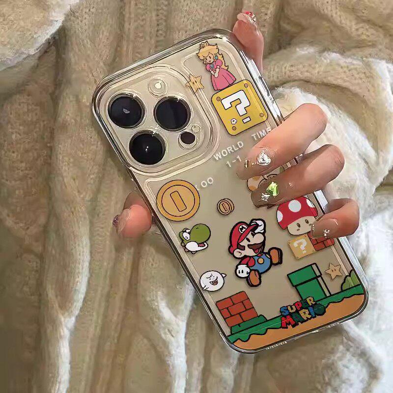 Transparent Cartoon Mario iPhone 17 Pro Max Case: Full Coverage, Anti-Drop, Summer Thin Shell