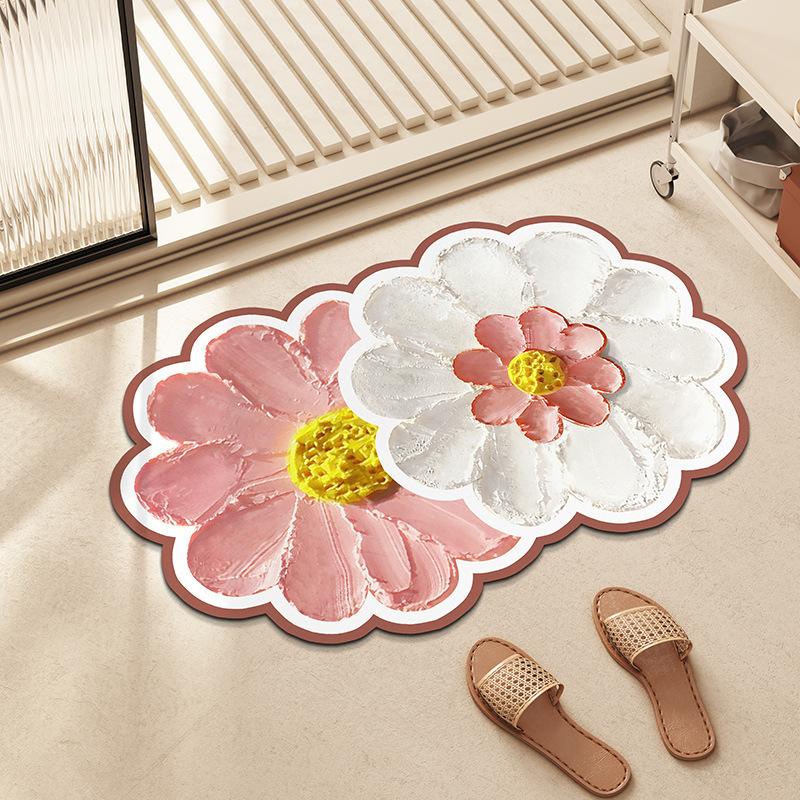 Small Fresh Flowers Diatom Mud Mat Home Bathroom Cute Flower Non-slip Mat Bathroom Absorbent Quick Drying Mat
