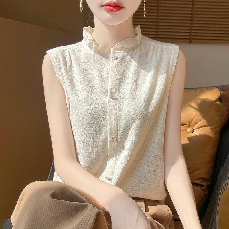 Summer Lace Collar Sleeveless Shirt Women's Wooden Ear Stand-up Collar Vest Top